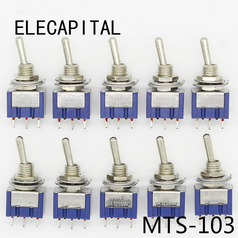 10Pcs ON-OFF-ON 3 Pin 3 Position Mini Latching Toggle Switch AC 125V/6A 250V/3A