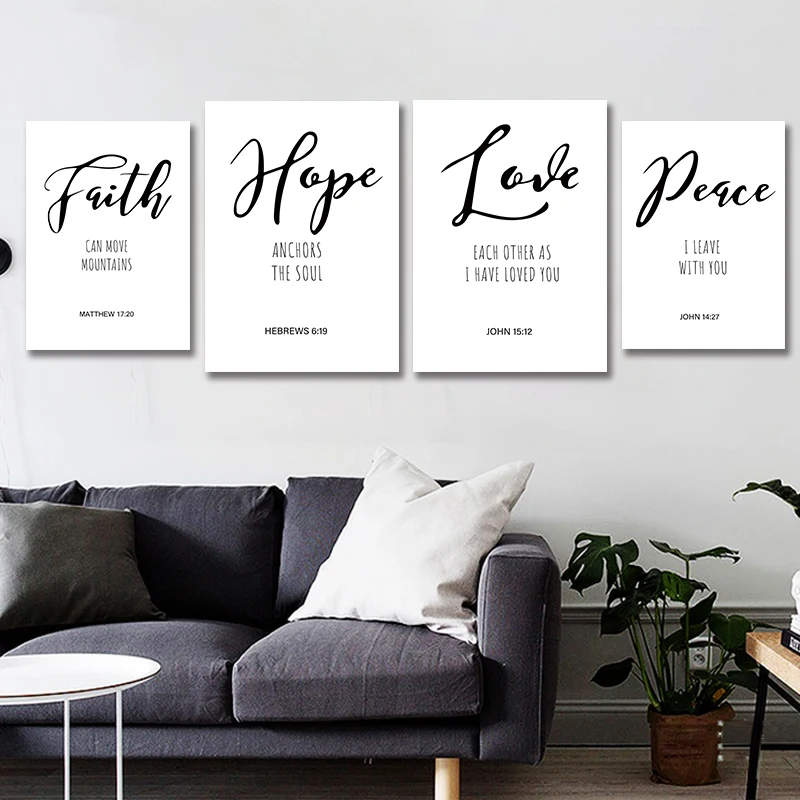 Nordic Style Bible Verse Wall Canvas Painting Art Poster Faith Hope Peace Love Prints Home Decoration For Living Room