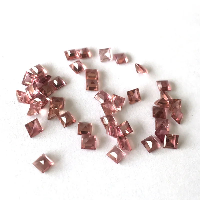 VANTJ Natural Pink Tourmaline Loose Gemstone Square 4mm for Silver Gold Women Jewelry Random Delivery
