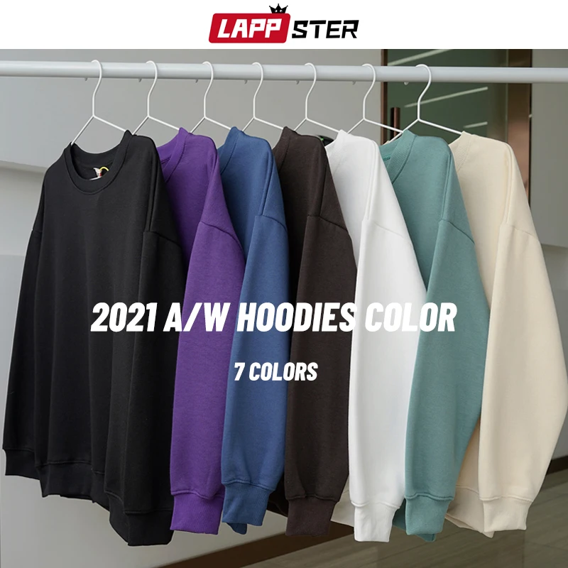 LAPPSTER Men Solid 7 Colors Streetwear Harajuku Hoodies 2024 Mens Winter Fleece Oversized Sweatshirts Male Y2k Vintage Pullovers