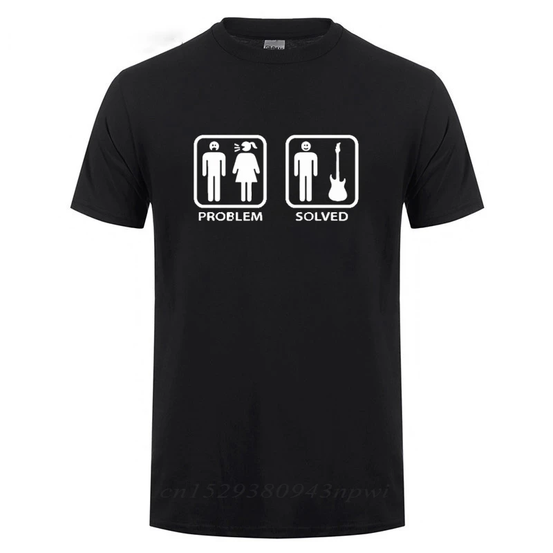 2020 Zomer Stijl Probleem Opgelost Gitaar T-shirt Voor Mannen Elektrische Akoestische Bas Speler Snaren O Neck Funny Katoenen T-shirt tshirt