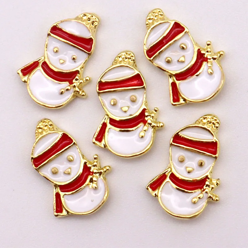 10 Pcs Christmas Series Nail Art Decoration Gold and Silver Charm Santa Claus Deer Head Shoes Snowman Hat Tree Nail Accessories