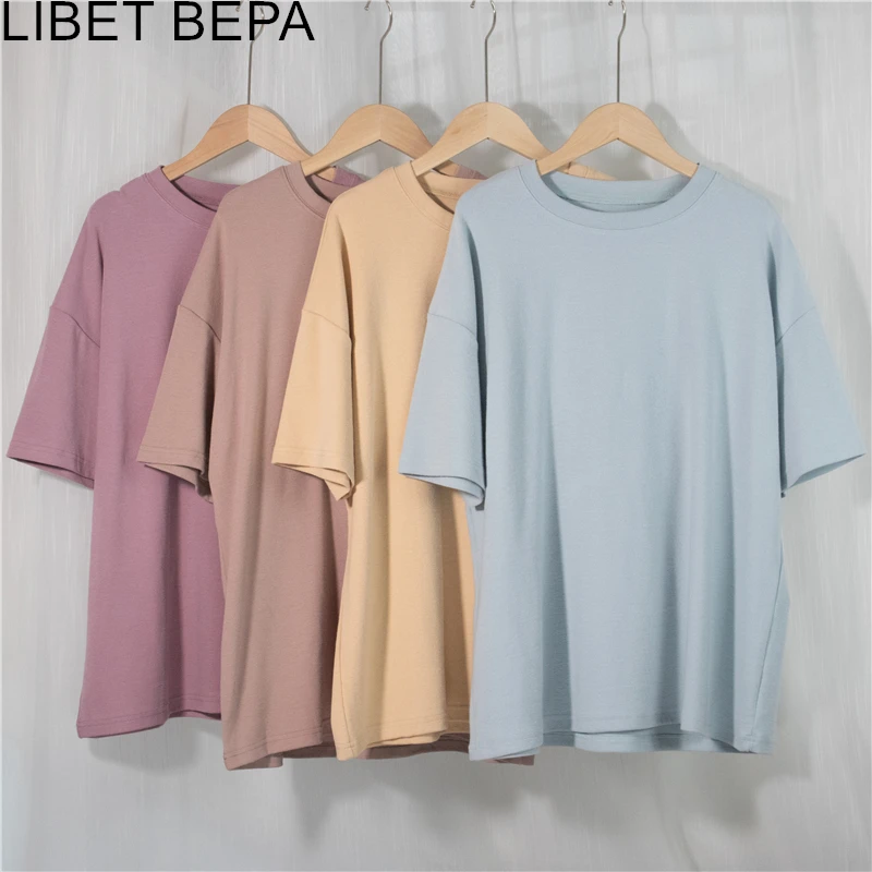 

New 2022 Bottoming Basic Fashionable Oversized Solid Wild Korean Style Minimalist Lady Spring Summer Women's T-Shirt Tops T1789