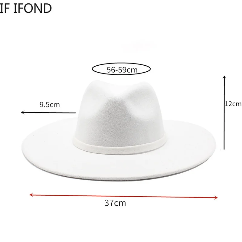 9.5CM Women Men Big Wide Brim Imitation Wool Fedora Hat British Style Winter Gentleman Elegant Lady Jazz Church Hats