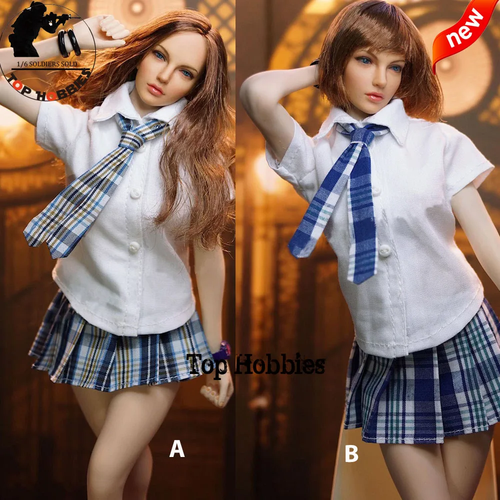 InStore 1/6 Scale Student White Shirt with Plaid skirt Dress Uniform Suit For 12in Phicen Tbleague Hottoy Action Figure Toy