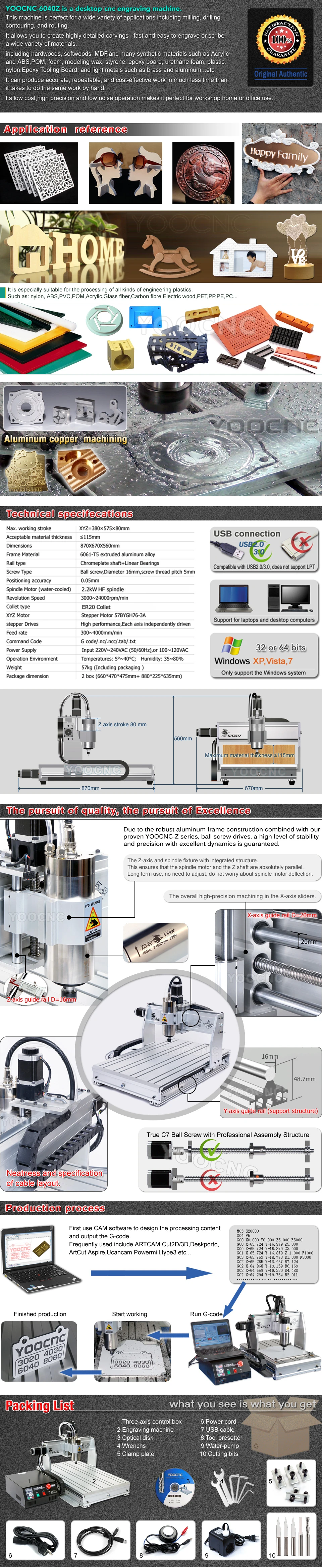 EU/DE free ship 4 Axis USB port 6040 CNC 2200W 2.2KW USB Mach3 CNC Router Engraver Engraving Cutting Milling Machine 220VAC