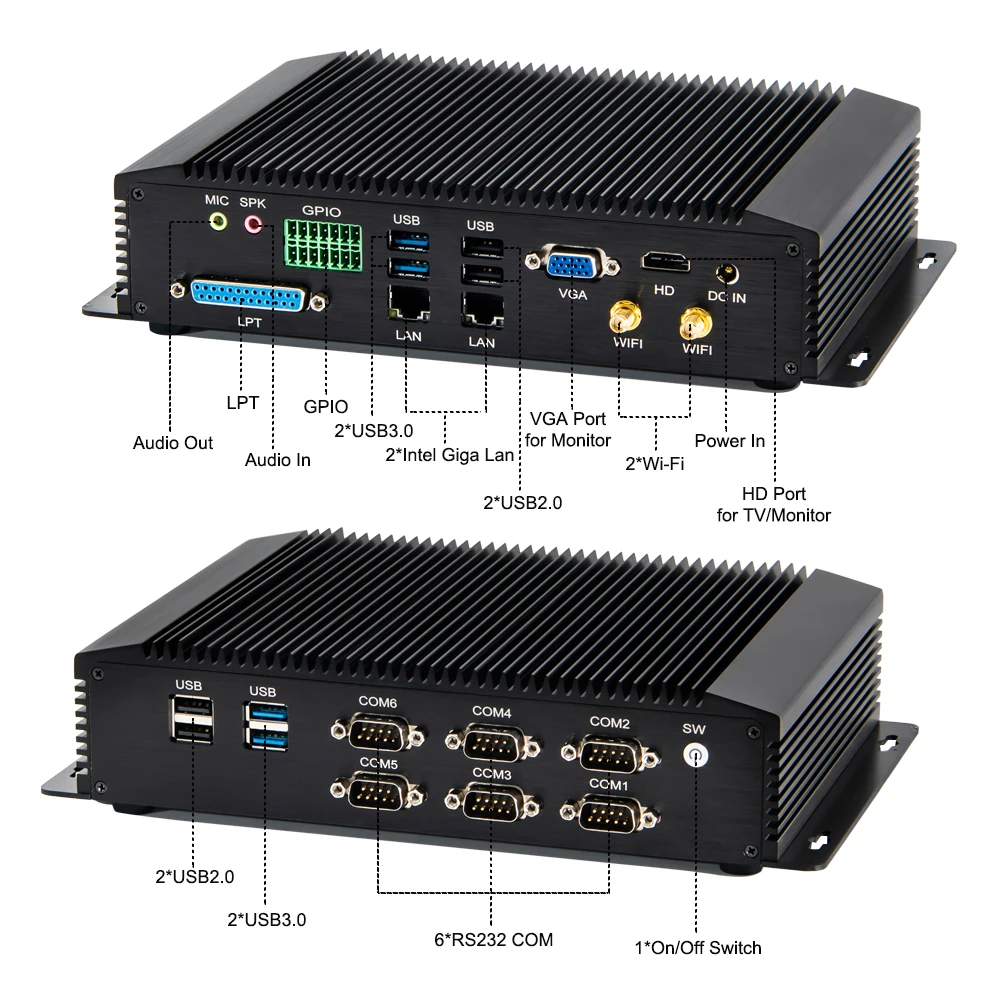 Imagem -03 - Gen Computador Embutido Fanless Industrial i7 8550u i5 8250u com Rj45 Lan Hdmi Vga Gpio Win10 Linux Mini pc Industrial 8th