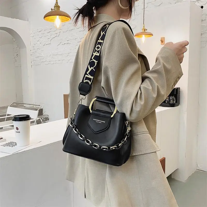 Luxury Women\'s Bucket Bag Designer Thick Chain Handbags Purses Leather Shopper Shoulder Bag Female Mini Crossbody Bags Totes