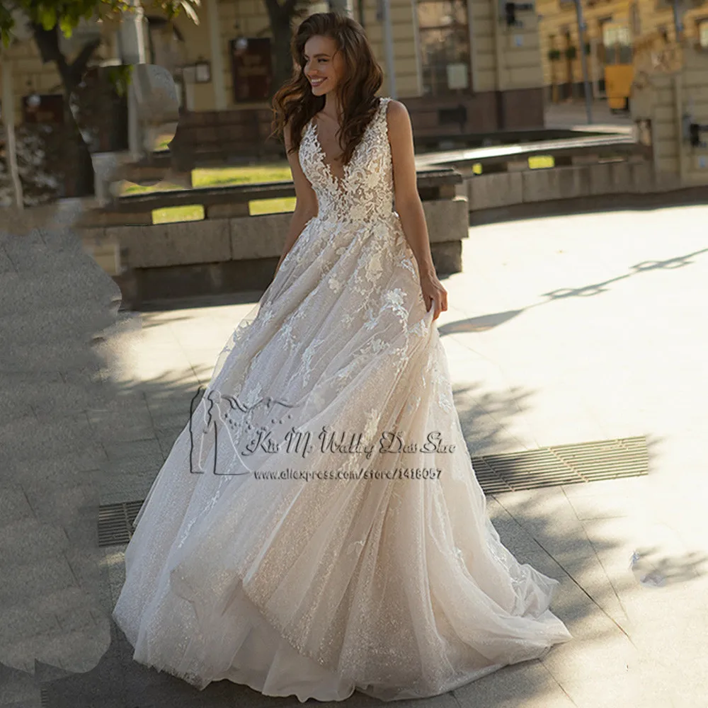 Warwjurk – robe de mariée en dentelle, tenue princesse Vintage, Champagne, Tulle, paillettes, turquie, 2021