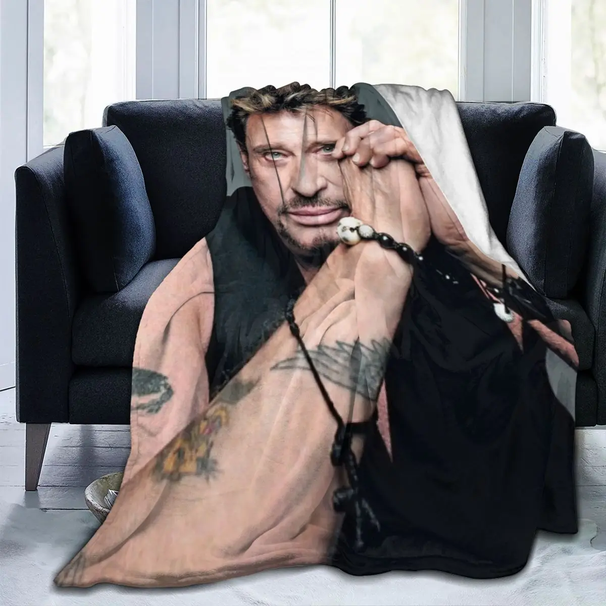 

Johnny Hallyday Blankets Fleece All Season Singer Actor Breathable Ultra-Soft Throw Blankets for Home Office Bedspreads