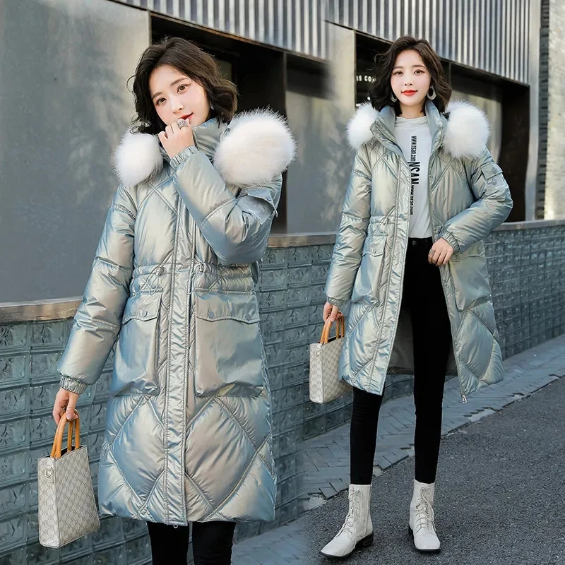 

Winter Thickened Bright Face Wash-Free Down Padded Cotton Coat Clothes Women Mid-Length Korean Style Style Padded Cotton Jacket