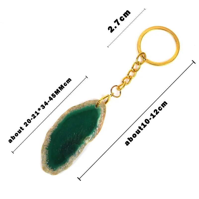 10-12cm Irregular Natural Agate Flakes Keyring Gold Color Keychain Gifts For Female Men Car Bag Jewelry Accessories Wholesale