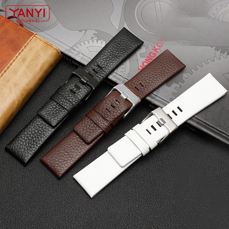 Genuine Leather watchband 22 24mm 26mm 27 28 30mm Litchi grain strap for diesel Watch band DZ7256 DZ4344 DZ1657 DZ1206 bracelet