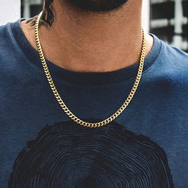 Vnox Wholesale Cuban Chain Necklace for Men Women,Basic Punk Stainless Steel Curb Link Chain Chokers,Vintage Gold Color Collar