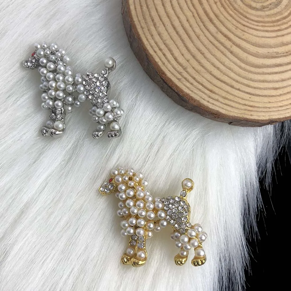 Handmade Custom Pearl Rhinestone Poodle Brooch Dog Brooches For Women Cute Vivid Animal Pin 2 Colors Available Fashion Jewelry