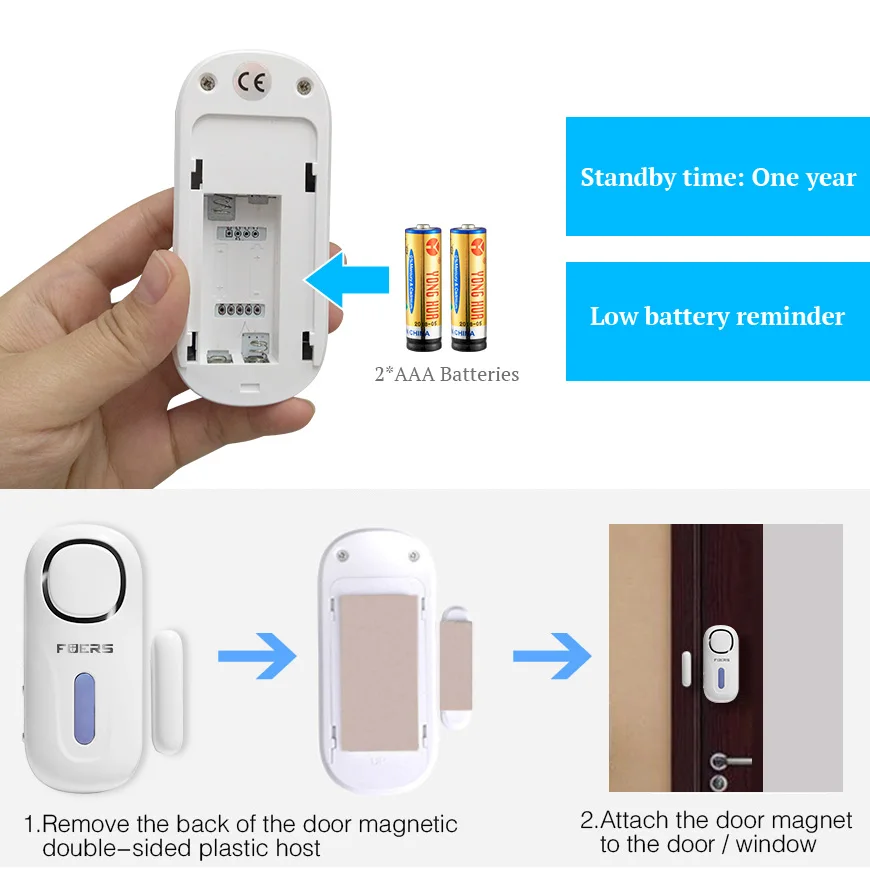 Fuers-Sensor antirrobo de seguridad inalámbrico para puerta/ventana, sistema de garaje inteligente con Control remoto, alarma PIR magnética, 120db