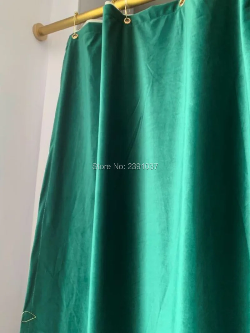 Luxury Double Layer Velvet Shower Curtain with Gold Hooks for Bathroom and Shower Room, Nordic Green, Russia and Spain