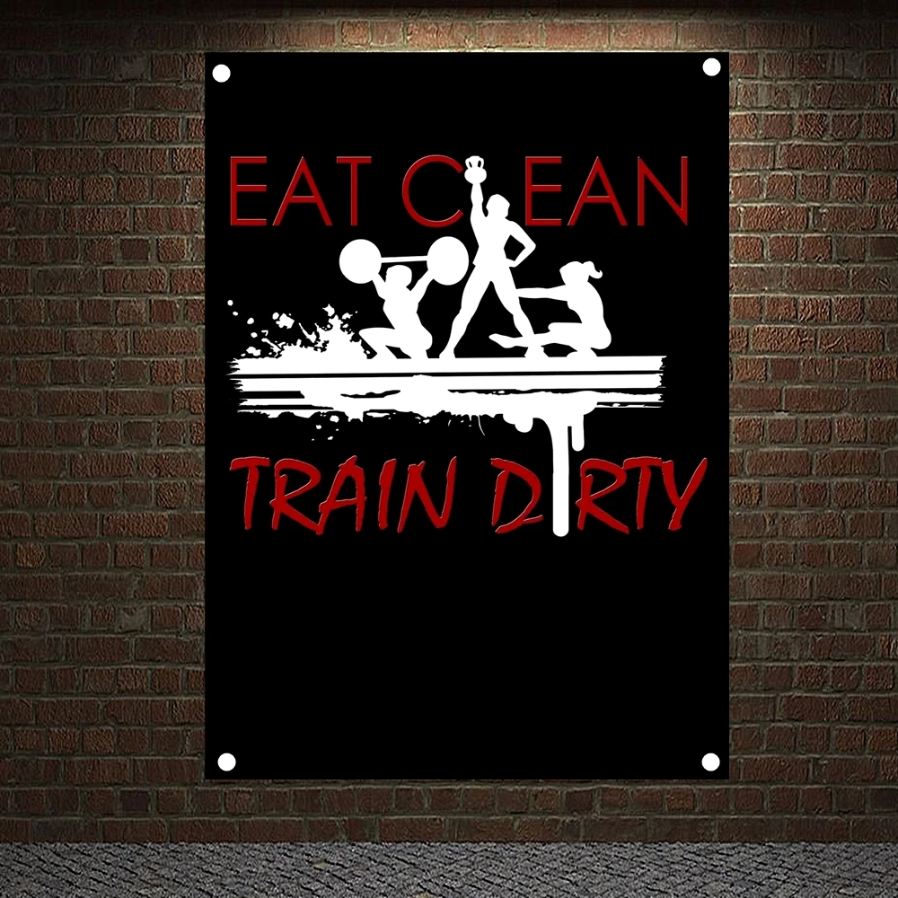 

EAR CEAN TRAIN DRTY Motivational Workout Poster Canvas Painting Exercise Fitness Banners Flags Bodybuilding Sports Gym Decor