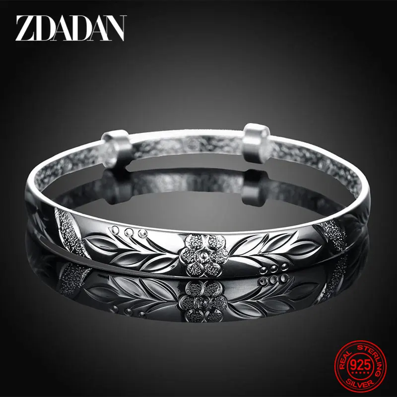 ZDADAN-pulsera de plata de ley 925 para mujer, brazalete tallado con patrón, joyería de aniversario, regalo de fiesta