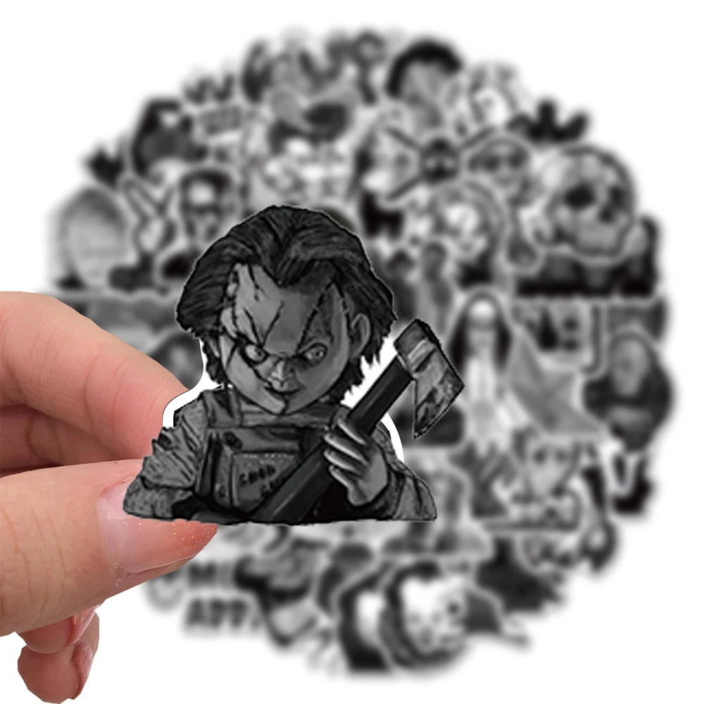 10/30/50PCS Cool Black and White Horror Movie Character Stickers DIY Bike Skateboard Fridge Laptop Luggage Waterproof Sticker