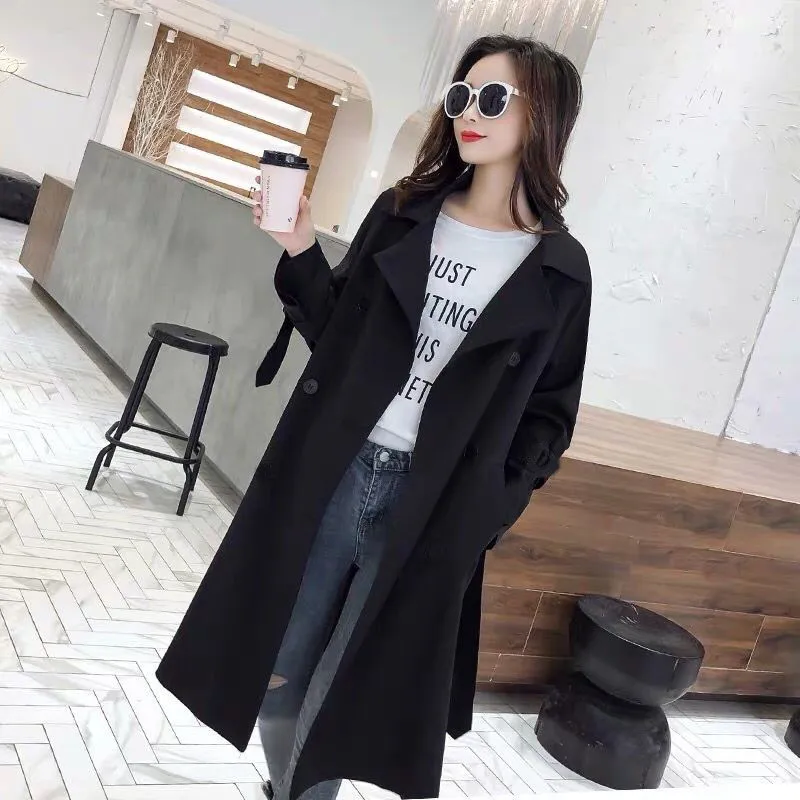 

2022 New Fashion Spring Autumn Windbreaker Korean casual British wind black Long Trench Coats For Women Overcoats M162