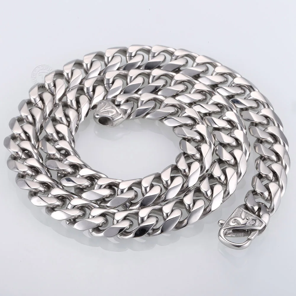 14.5mm Wide Heavy Polished 316L Stainless Steel Mens Necklace Cut Curb Cuban Link Chain Male Jewelry Dropshipping DHN48