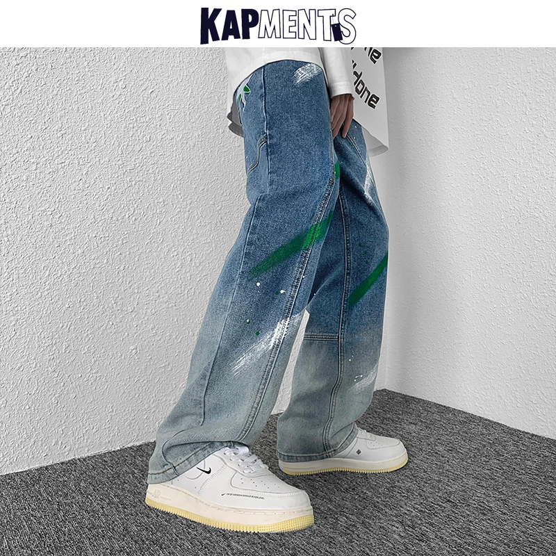 KAPMENTS Men Patchwork Harajuku Baggy Jeans Pants 2023 Mens Y2k Korean Fashion Denim Trousers Man Tie Dye Streetwear Denim Pants