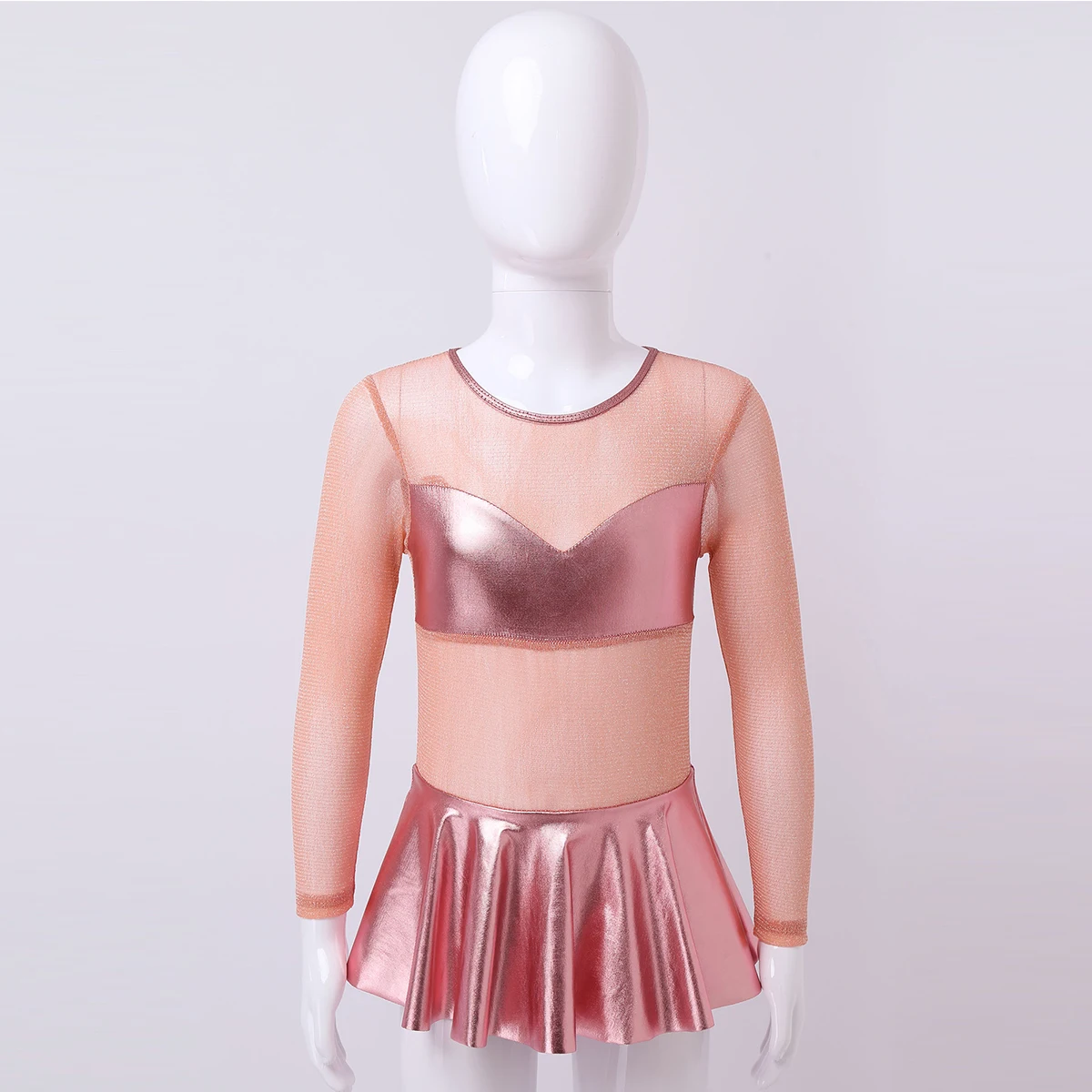 Vestido de Ballet de manga larga transparente brillante para niñas, leotardo de gimnasia, baile latino, Tango, Rumba, baile de salón