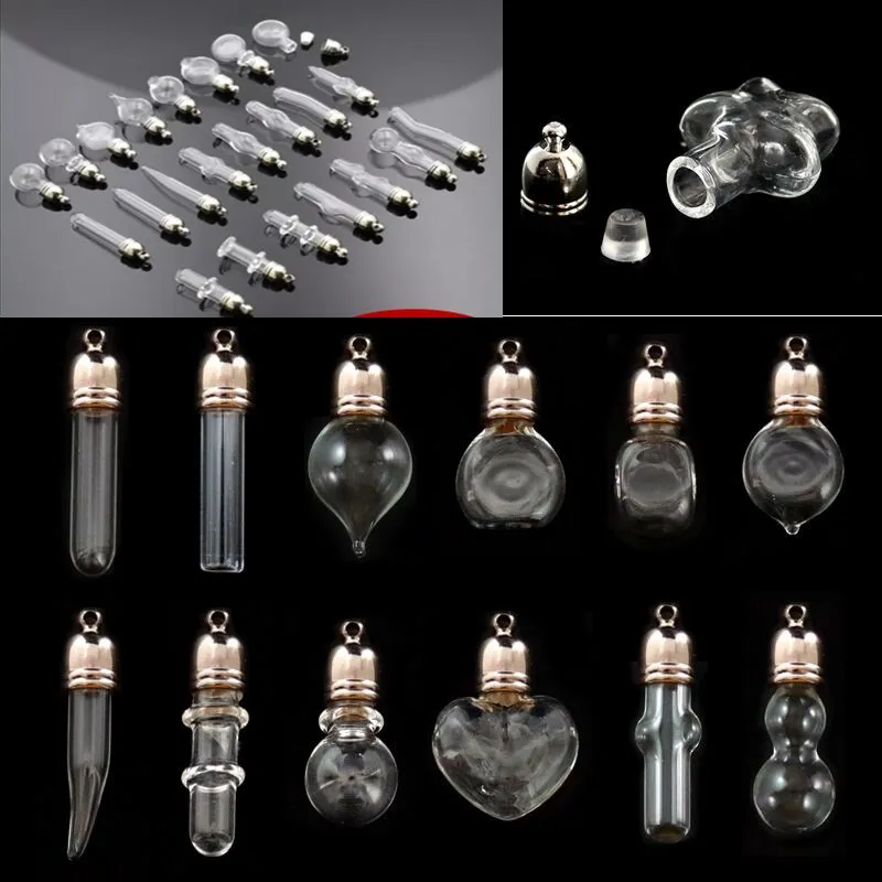 8pcs Copper 5mm CAP glass vial pendant Miniature Wishing Bottle clear oil charm name or rice art mini glass bottle craft Jars