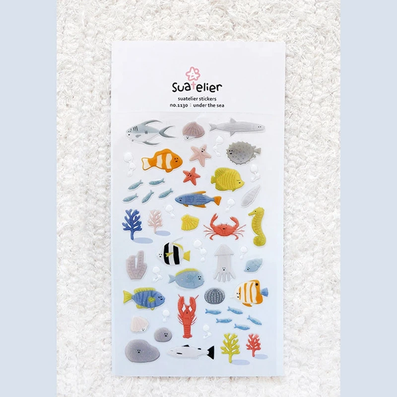 Suatelier Sea Animal Stickers Junk Journal Scrapbooking Material Transparent Korea Sticker Stationery DIY Hobby Craft Supplies