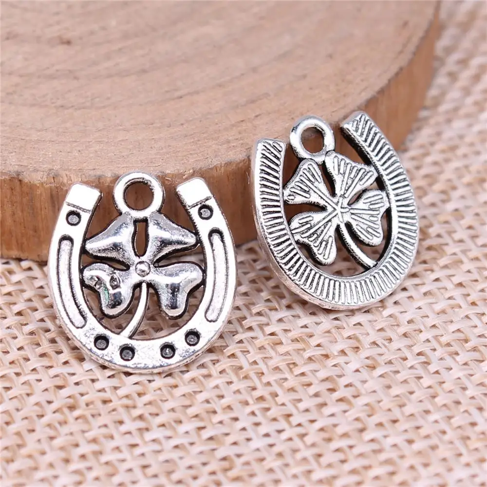 Sejuani pendants for jewelry 20pcs 16x15mm Lucky Clover Horse Shoe Charms