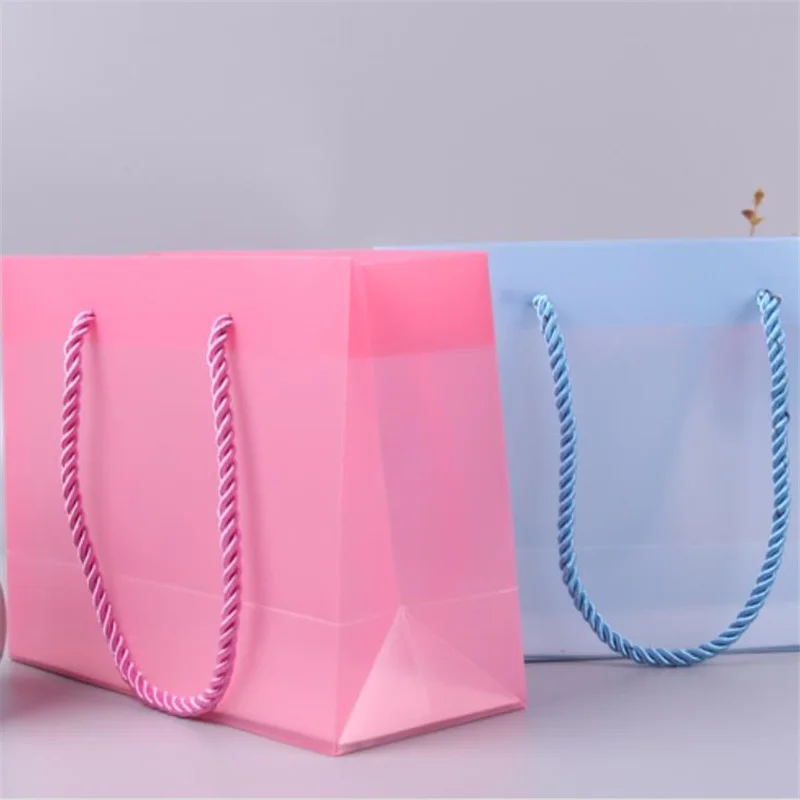 Plastic Gift Bag with Handle, Frosted Transparent PP Bags, Wedding Shopping, Clothes Packaging, PVC Bag with Handle,10Pcs