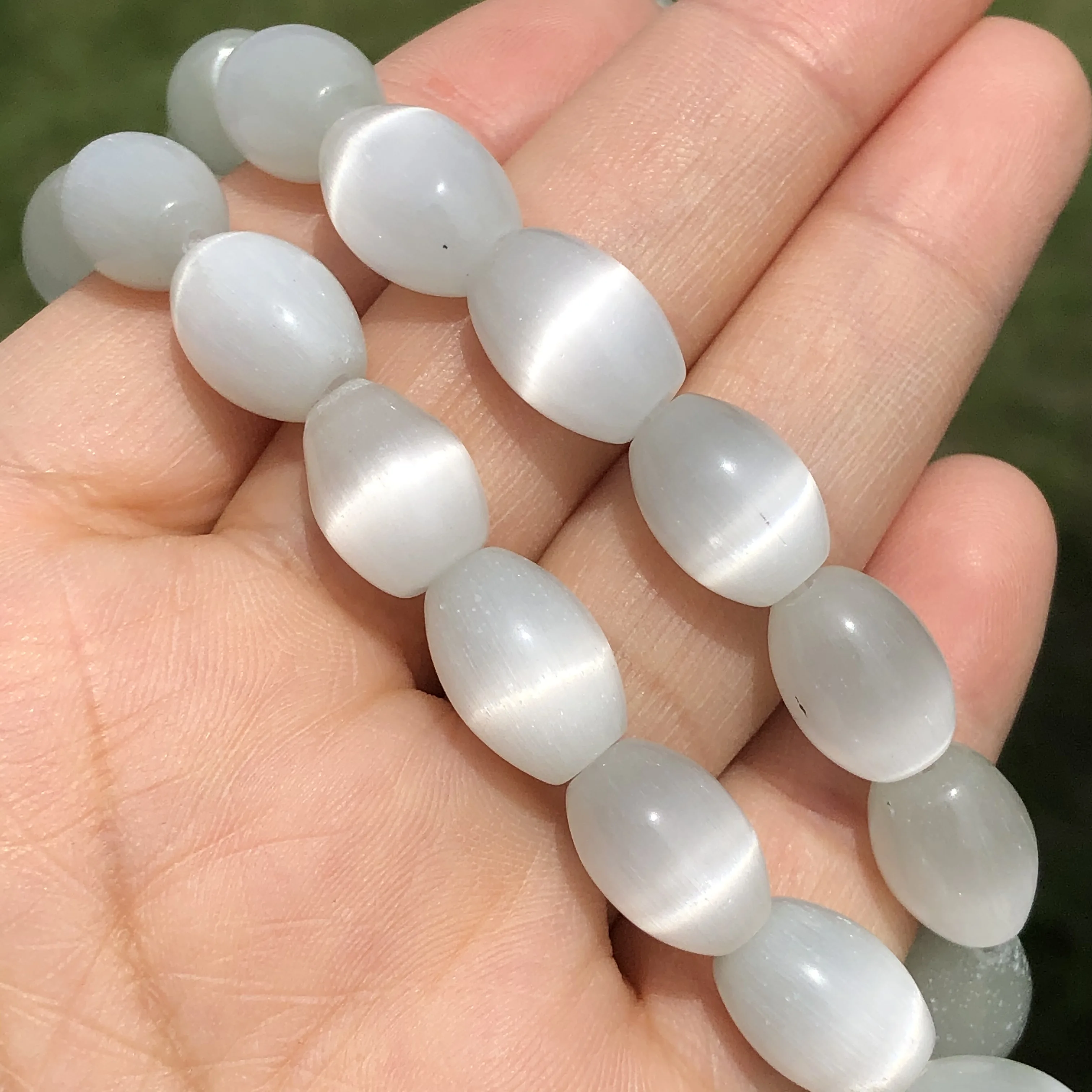 10x14mm Top Quality White Rice Shape Cat\'s Eye Stone Oval Shape Loose Spacer Moon Crystal Beads For Jewelry Making DIY Bracelets