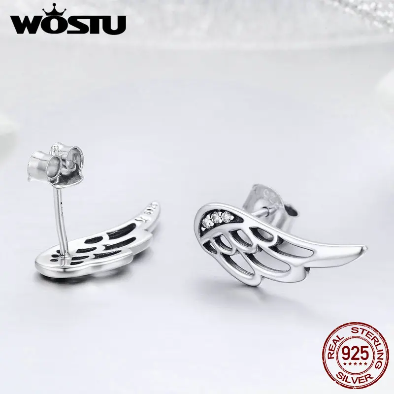 WOSTU 100% 925 Sterling Silver Flower Unicorn Fairy Stud Earrings For Women Original Wedding Earrings Fashion Silver 925 Jewelry