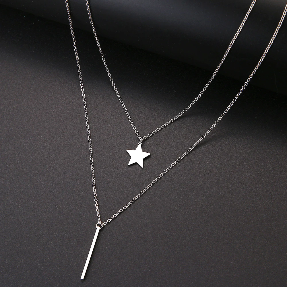 Multilayer Necklaces & Pendants Star For Women Gold Color Long Chain Female Pendant Necklace Fashion Stainless Steel Jewelry image 2