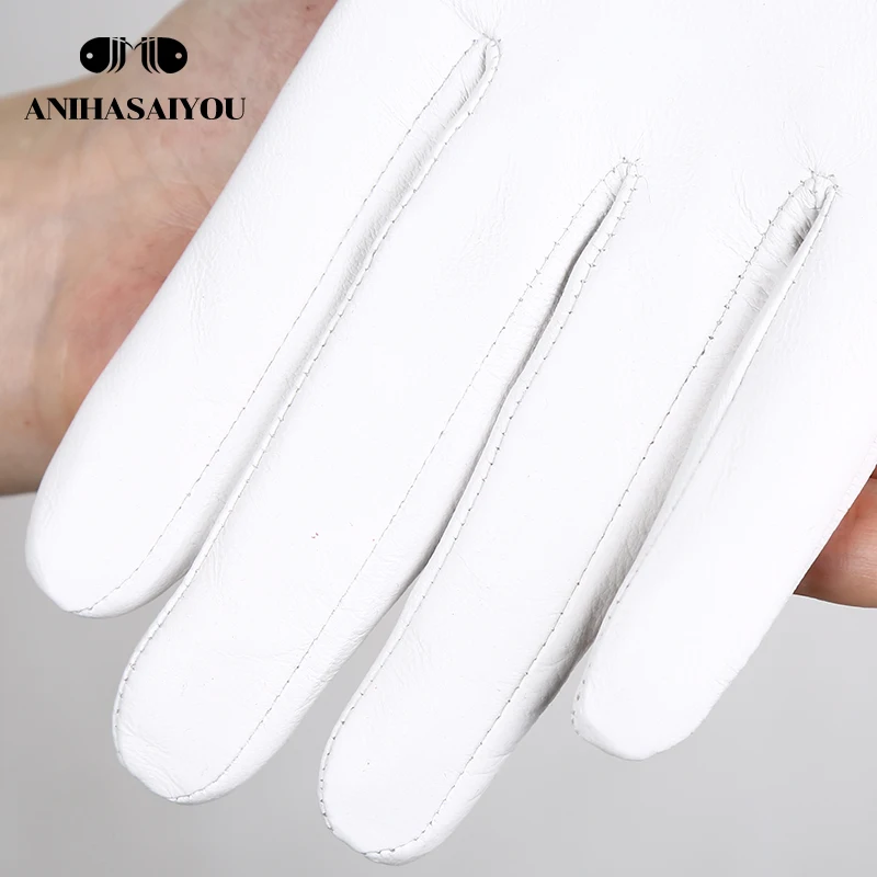 Guantes Blancos cómodos de cuero de oveja de alta gama para mujer, guantes blancos fríos y cálidos de invierno, moda, 2081