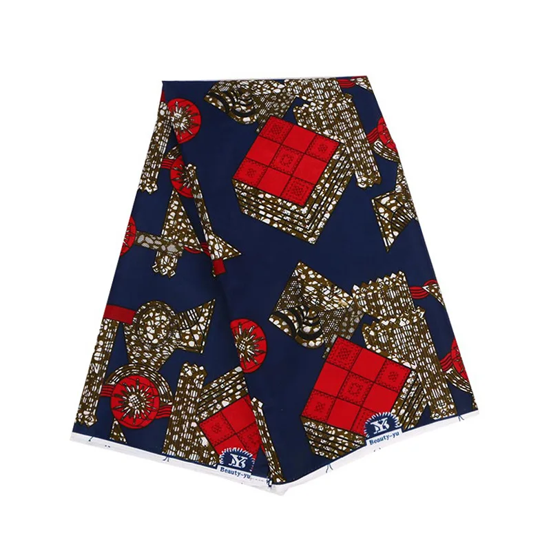 100% Polyester Navy Blue Color Red Pattern Print Fabric African Pagnes Veritable Guaranteed Real Wax Printed Fabric