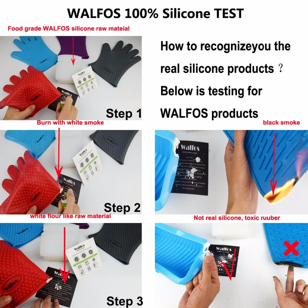 WALFOS 1/2 Piece Food Grade Heat Resistant Silicone Kitchen Barbecue Oven Glove Cooking BBQ Grill Glove Oven Mitt Baking Glove