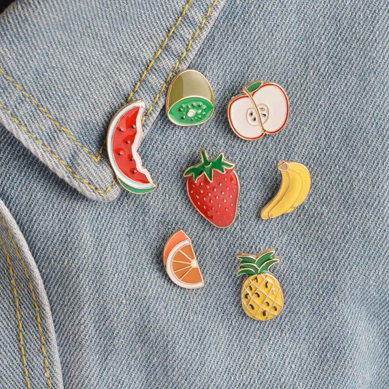 Fruit Pin Brooch Banana Strawberry Watermelon Kiwi Apple Orange Pineapple Brooches For Women Men Enamel Metal Badge Pins Jewelry