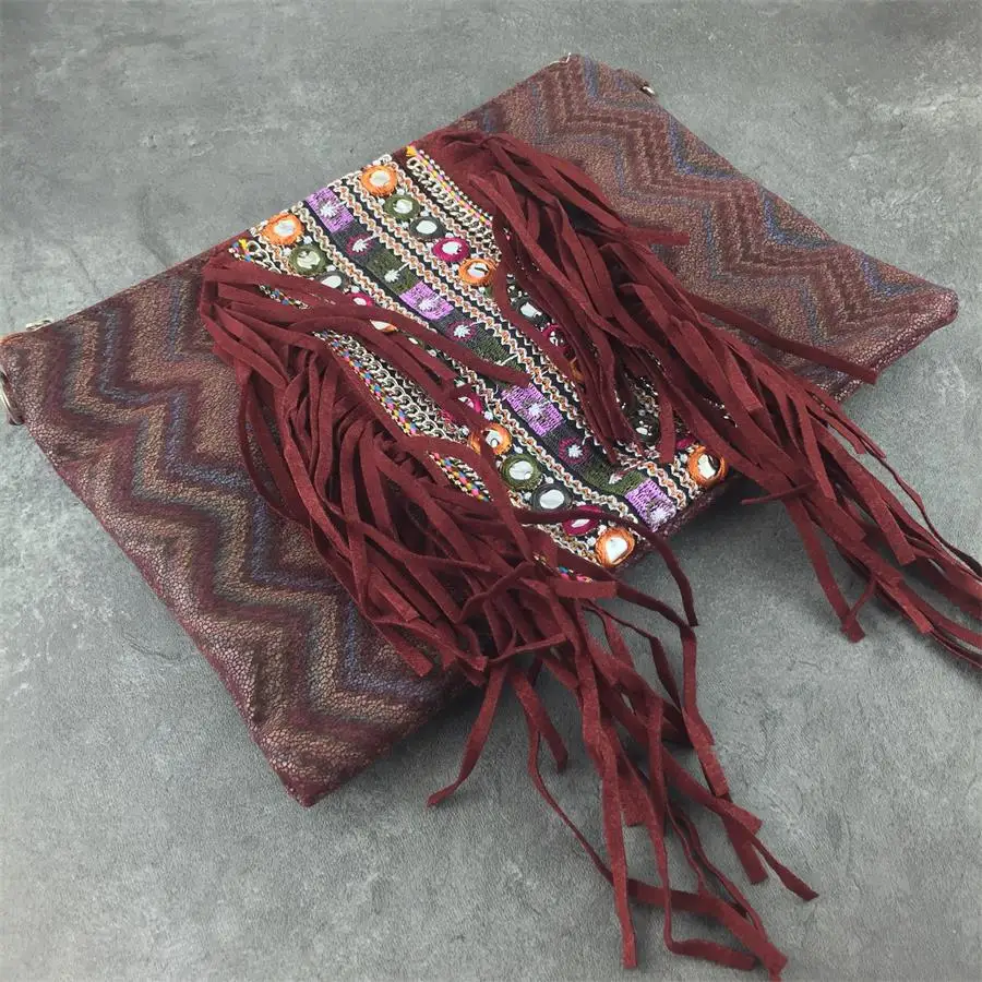 Boho Style Drawstring Bucket Bag Women Handbag Faux Fringe Tassel Shoulder Crossbody Messenger Bag