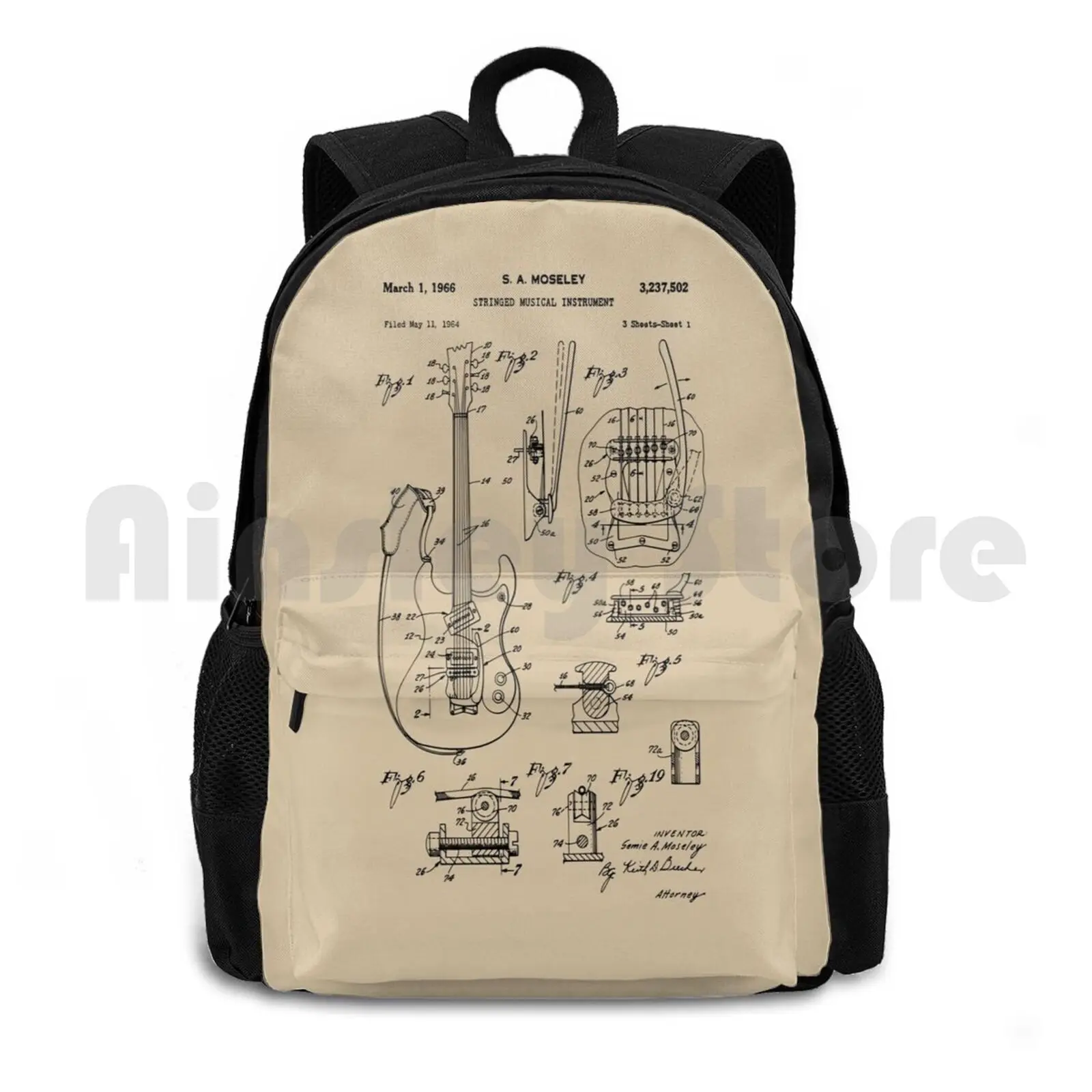 

Electric Bass Guitar 1966 Patent Blueprint Art Outdoor Hiking Backpack Waterproof Camping Travel Bass Guitar Electric Guitar