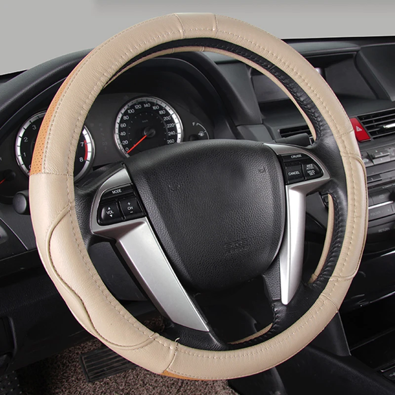 38CM Leather Steering Wheel Cover for Hyundai IX35 Tucson Elantra New Santa fe Coupe Veloster Matrix Equus Rohens Azera Veracruz