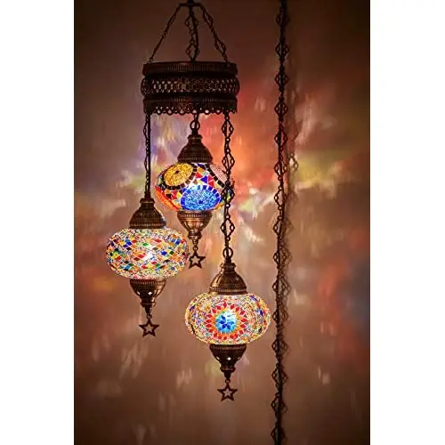 LaModaHome (Choose from 12 Designs) english Moroccan Mosaic Glass Chandelier Lights Hanging Ceiling Lamps (5 Globes 4.7 