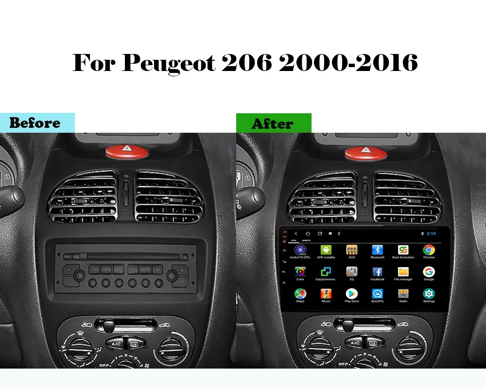 Android 10 For Peugeot 206 2000 -2016 Car Radio Multimedia Video Player Navigation GPS 2G+32G IPS Split Screen Mirror Link TMPS