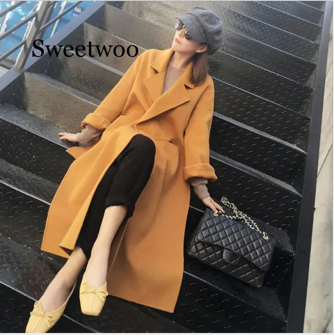 

2020 autumn and winter woolen coat female Mid-Long New Korean temperament women's popular woolen coat
