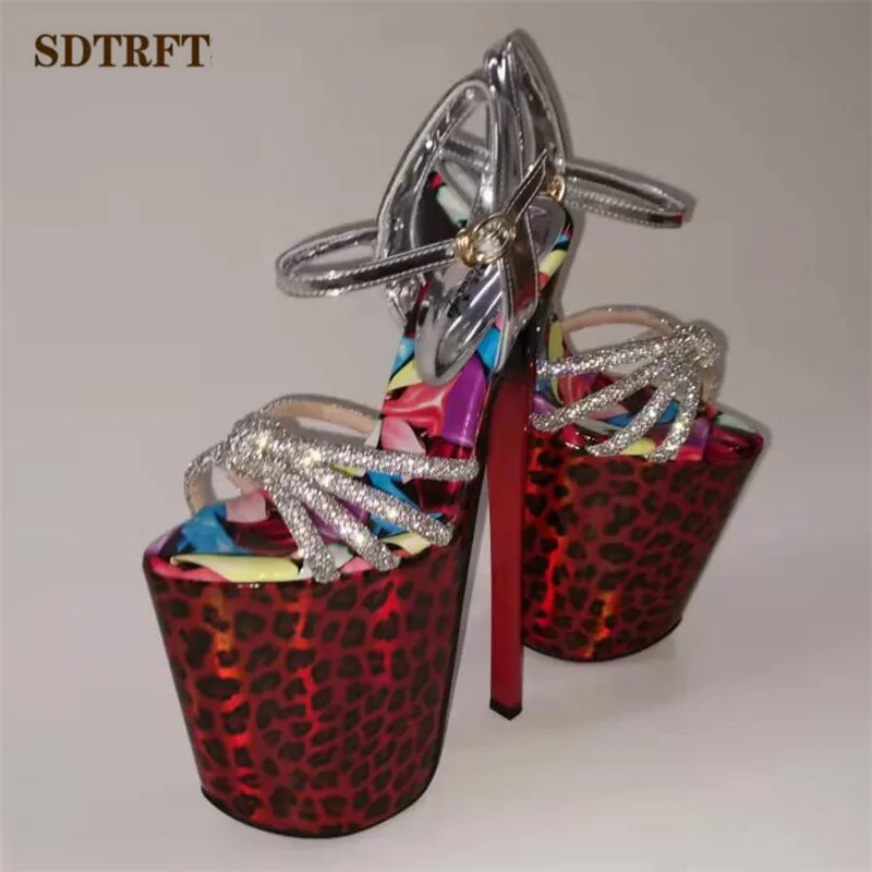 Crossdresser Unisex Diamond Sandals 20cm Thin Heels Platform Pumps Peep Toe Shoes Woman Party Stripper Catwalk Shows Stilettos