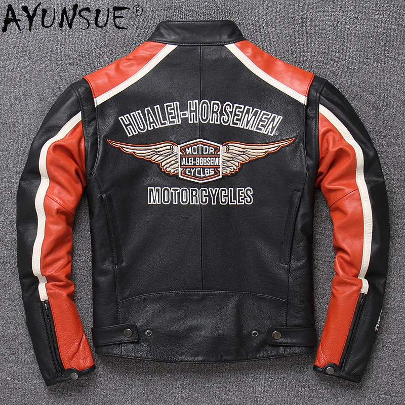 New 2021 Leather Jacket Men Cowhide Coat Streetwear Motorcycle Jackets Stand Collar Men's Clothing Jaqueta Masculina WPY3996