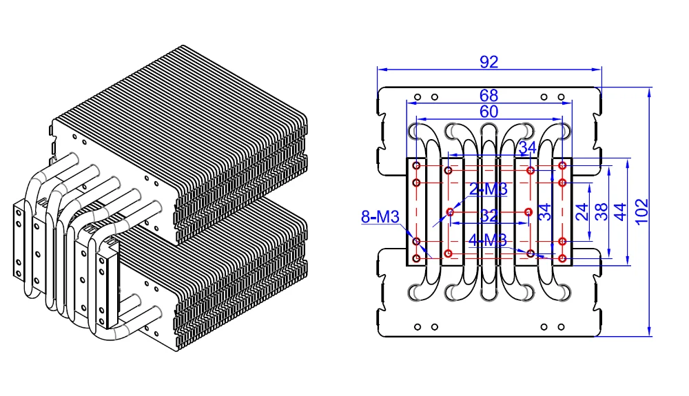 DIY LED U-HOME Ausgezeichnete Kupfer Aluminium Heatpipe Dual Kühler Cooling Kühlkörper für 200W/300W COB LED DIY home Cinema Projektor – Detail 4