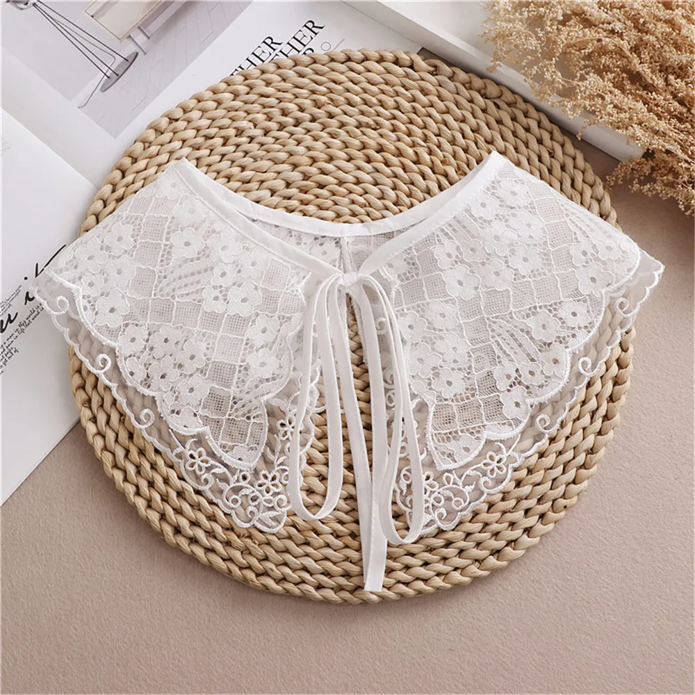 

Women Fake Collar White Color Lace Hollow out Detachable Collar Small Shawl Decorative Shirt collar Woman Clothes Accessories