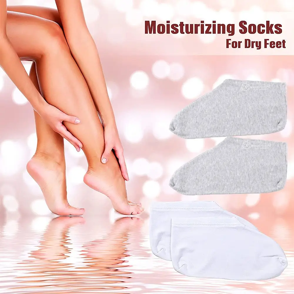 Unisex Sleep Socks Dry Feet Soft Spa Socks Overnight Moisture Moisturizing Socks White Grey